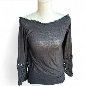 INC International Concepts Black Off Shoulder Linen Top 🖤